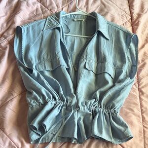 Zara Light Blue Drawstring Blouse